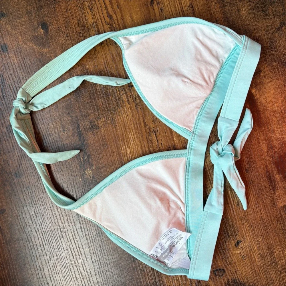 Patagonia Light Aqua Blue Triangle Halter Bikini Top Swimwear Womens Large